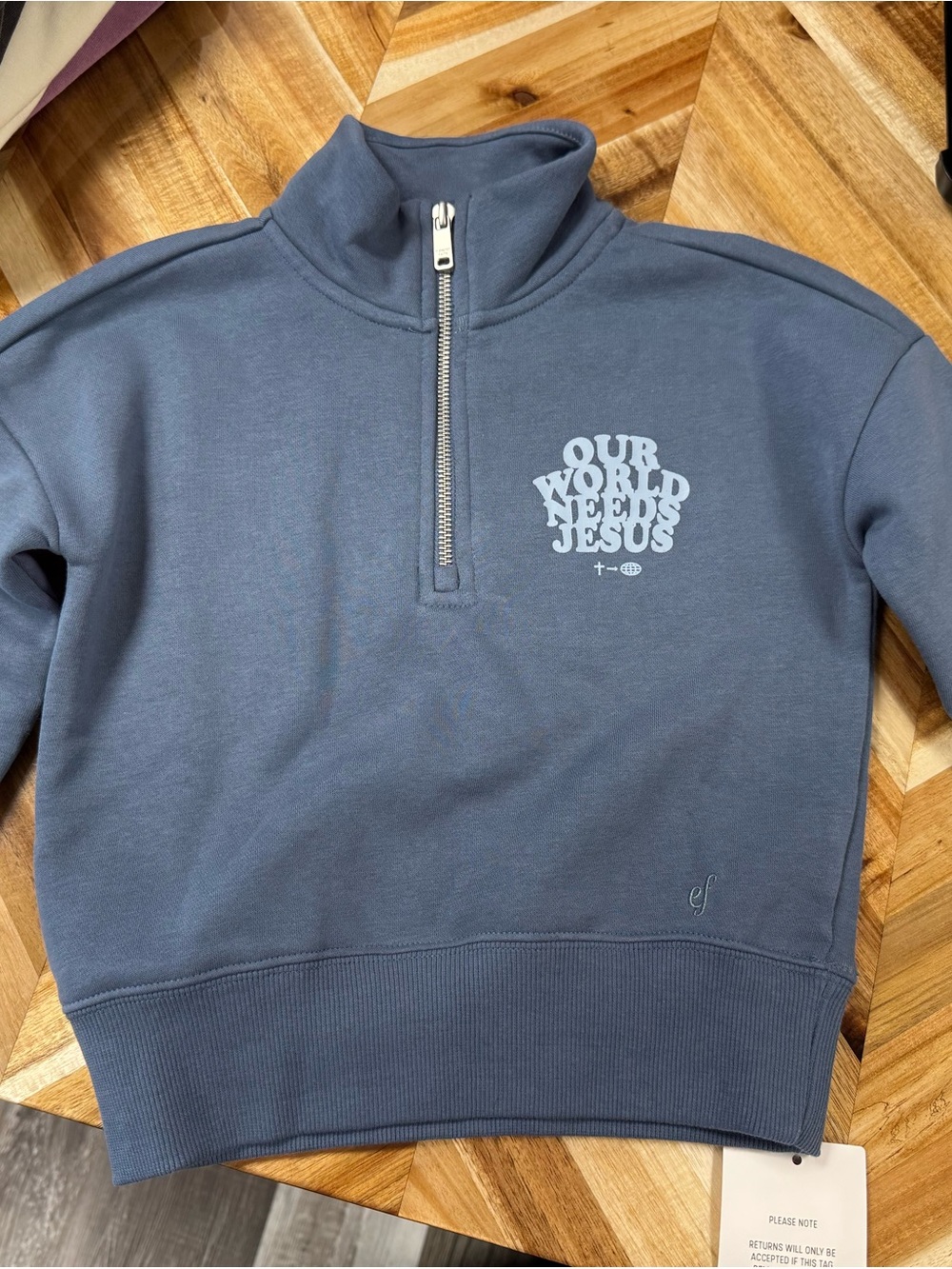 Elevated Faith Kids Zip-Up Pullover Jacket - Slate Blue with Chest Graphic